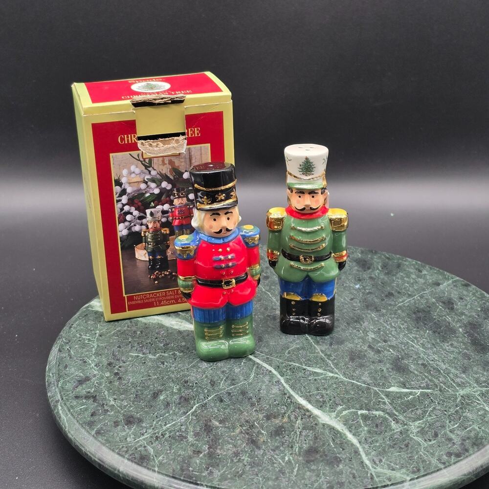 Spode Christmas Tree Nutcracker Salt & Pepper Shakers Set Ceramic Holiday Decor